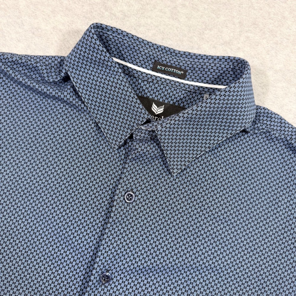 Buttercloth Button Down Mens XL Blue  Icy Cotton Regular Fit Geometric